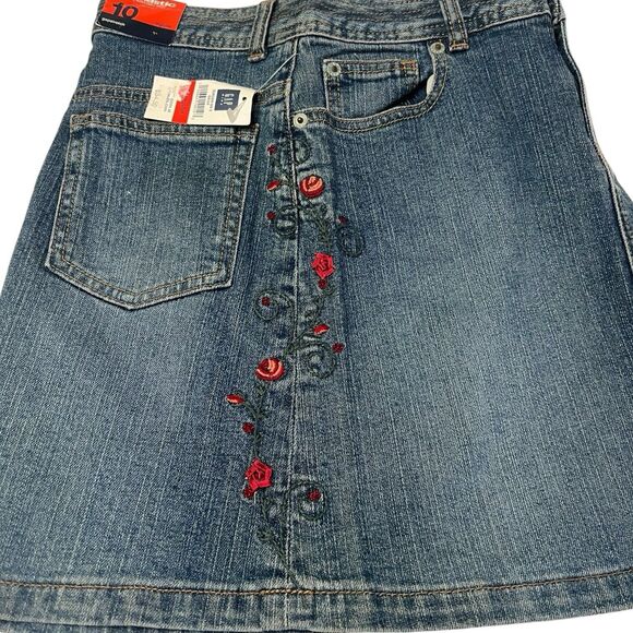 Gap Kids Denim Skirt 10 Regular Embroidered Roses Y2K Vintage Adjustable Waist - Picture 7 of 13